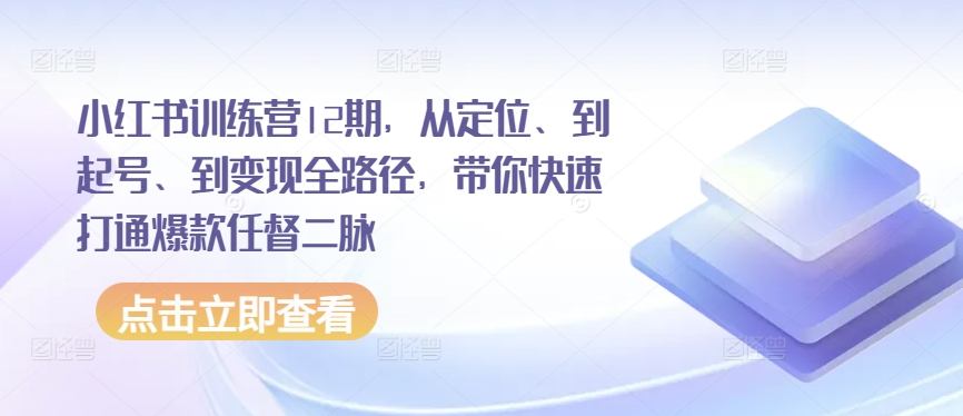 小红书训练营12期，从定位、到起号、到变现全路径，带你快速打通爆款任督二脉-网创先锋