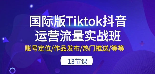 国际版Tiktok抖音运营流量实战班：账号定位/作品发布/热门推送/等等-13节-网创先锋