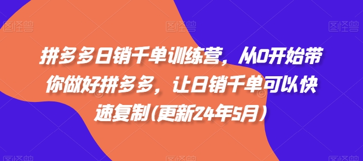 拼多多日销千单训练营，从0开始带你做好拼多多，让日销千单可以快速复制(更新24年5月)-网创先锋