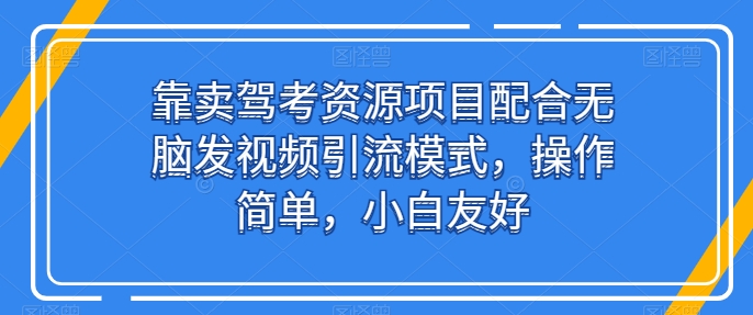 靠卖驾考资源项目配合无脑发视频引流模式，操作简单，小白友好【揭秘】-网创先锋