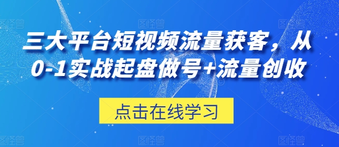 三大平台短视频流量获客，从0-1实战起盘做号+流量创收-网创先锋