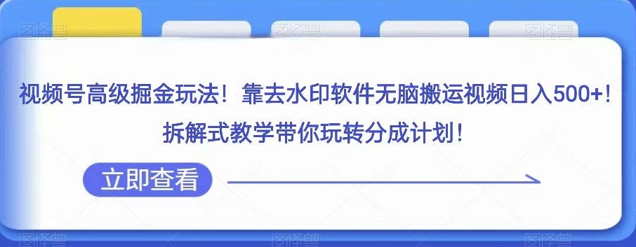 视频号高级掘金玩法，靠去水印软件无脑搬运视频日入500+，拆解式教学带你玩转分成计划【揭秘】-网创先锋