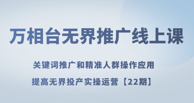 万相台无界推广线上课关键词推广和精准人群操作应用，提高无界投产实操运营【22期】-网创先锋
