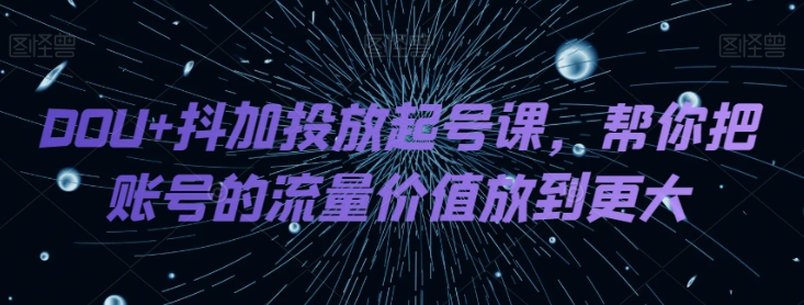DOU+抖加投放起号课，帮你把账号的流量价值放到更大-网创先锋