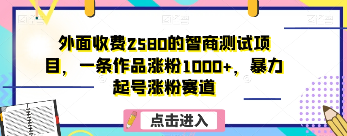 外面收费2580的智商测试项目，一条作品涨粉1000+，暴力起号涨粉赛道【揭秘】-网创先锋