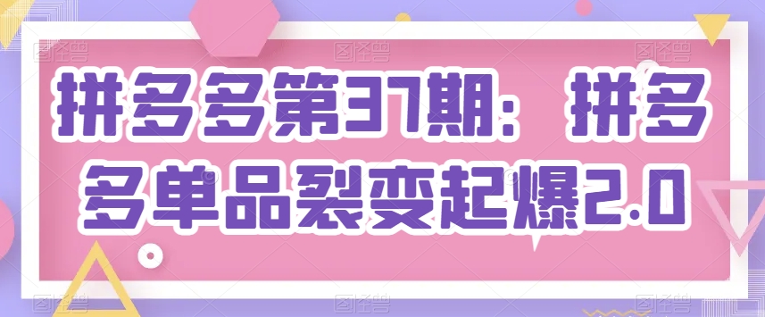拼多多第37期：拼多多单品裂变起爆2.0-网创先锋