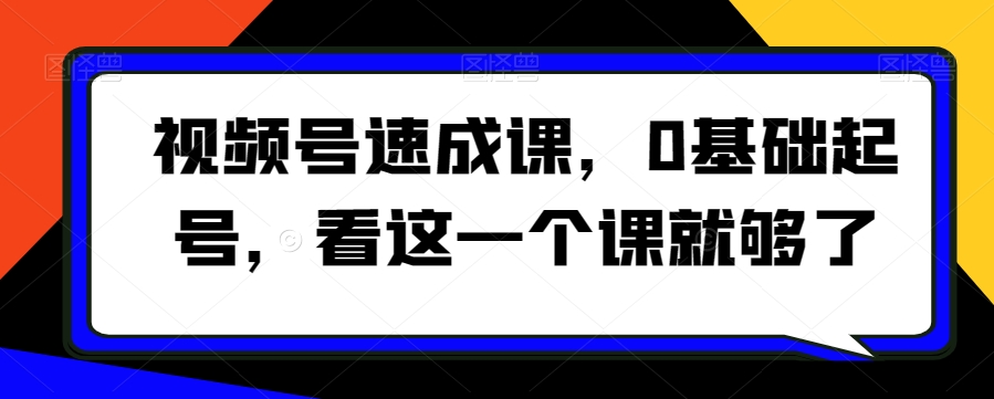 视频号速成课，​0基础起号，看这一个课就够了-网创先锋