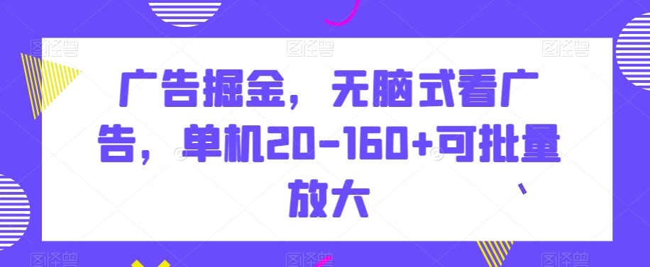 广告掘金，无脑式看广告，单机20-160+可批量放大【揭秘】-网创先锋