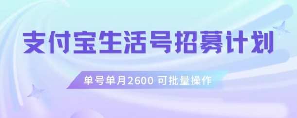 支付宝生活号作者招募计划，单号单月2600，可批量去做，工作室一人一个月轻松1w+【揭秘】-网创先锋