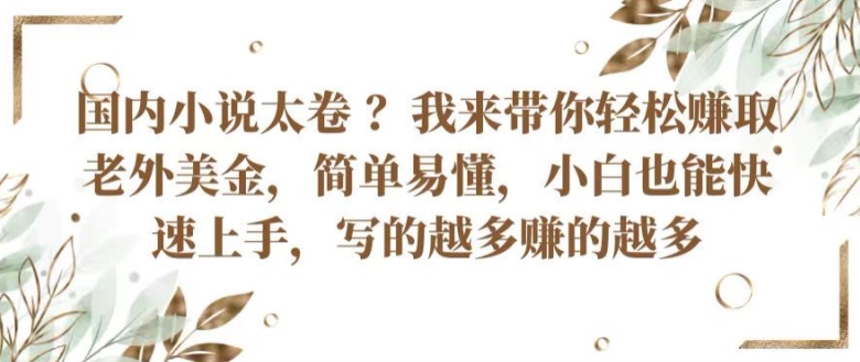 国内小说太卷 ?带你轻松赚取老外美金，简单易懂，小白也能快速上手，写的越多赚的越多【揭秘】-网创先锋