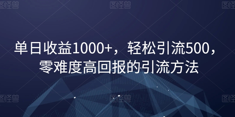 单日收益1000+，轻松引流500，零难度高回报的引流方法【揭秘】-网创先锋