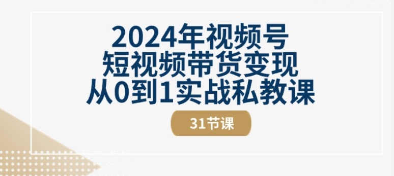 2024年视频号短视频带货变现从0到1实战私教课(31节视频课)-网创先锋
