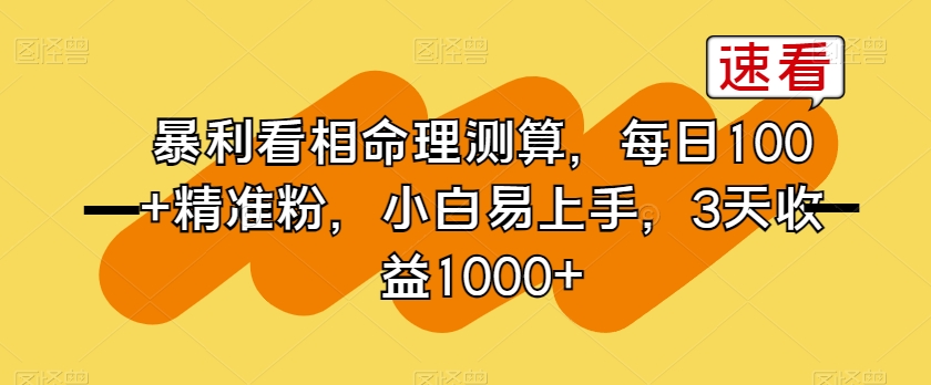 暴利看相命理测算，每日100+精准粉，小白易上手，3天收益1000+【揭秘】-网创先锋