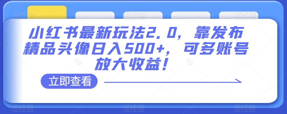 小红书最新玩法2.0，靠发布精品头像日入500+，可多账号放大收益！【揭秘】-网创先锋
