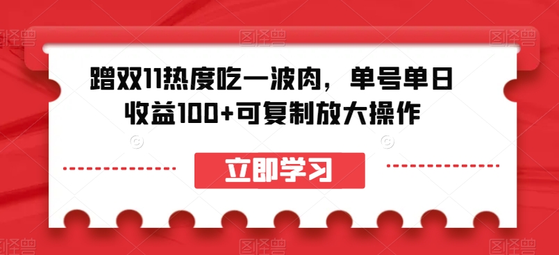 蹭双11热度吃一波肉，单号单日收益100+可复制放大操作【揭秘】-网创先锋