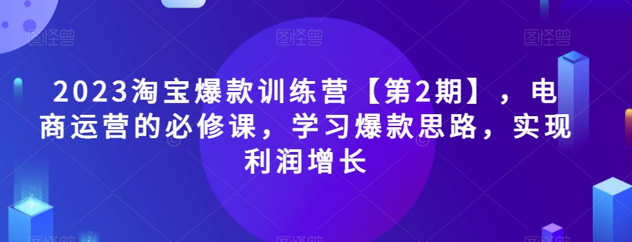 2023淘宝爆款训练营【第2期】，电商运营的必修课，学习爆款思路，实现利润增长-网创先锋