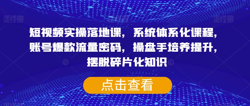 短视频实操落地课，系统体系化课程，账号爆款流量密码，操盘手培养提升，摆脱碎片化知识-网创先锋
