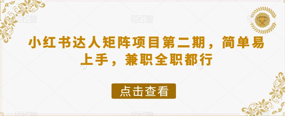 小红书达人矩阵项目第二期，简单易上手，兼职全职都行-网创先锋