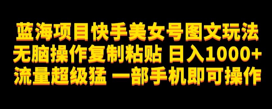 蓝海项目快手美女号图文玩法，无脑操作复制粘贴，日入1000+流量超级猛一部手机即可操作【揭秘】-网创先锋