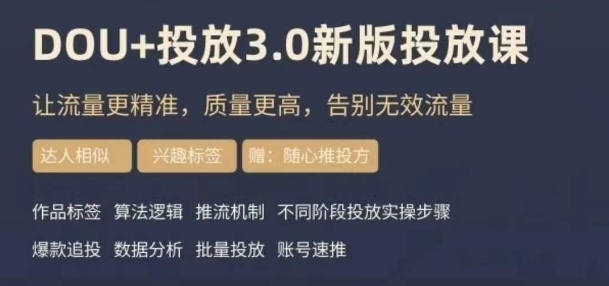 dou+豆荚投放实操课3.0新版，让流量更精准，质量更高，告别无效流量-网创先锋