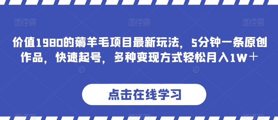 价值1980的薅羊毛项目最新玩法，5分钟一条原创作品，快速起号，多种变现方式轻松月入1W＋【揭秘】-网创先锋