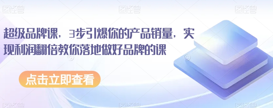 超级品牌课，3步引爆你的产品销量，实现利润翻倍教你落地做好品牌的课-网创先锋