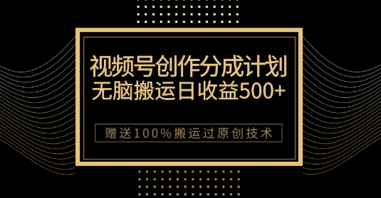 最新视频号创作分成计划，无脑搬运一天收益500+，100%搬运过原创技巧【揭秘】-网创先锋