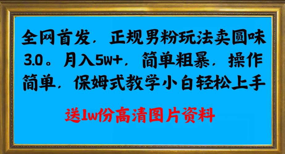全网首发正规男粉玩法卖圆味3.0，月入5W+，简单粗暴，操作简单，保姆式教学，小白轻松上手-网创先锋