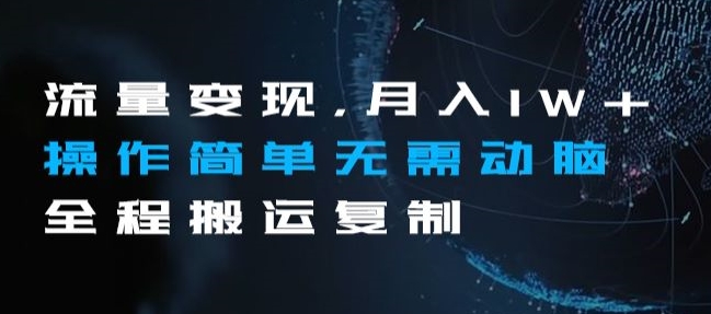 流量变现，月入1W+操作简单无需动脑全程搬运复制【揭秘】-网创先锋