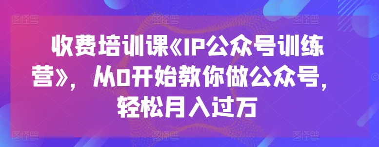 收费培训课《IP公众号训练营》，从0开始教你做公众号，轻松月入过万-网创先锋