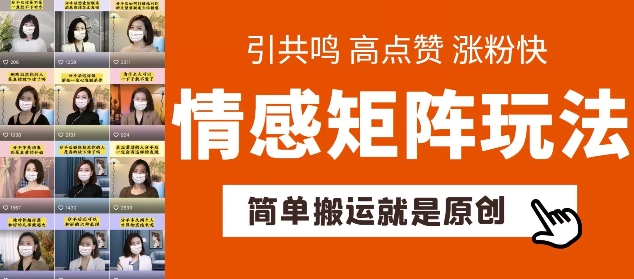 简单搬运，情感矩阵玩法，涨粉速度快，可带货，可起号【揭秘】-网创先锋