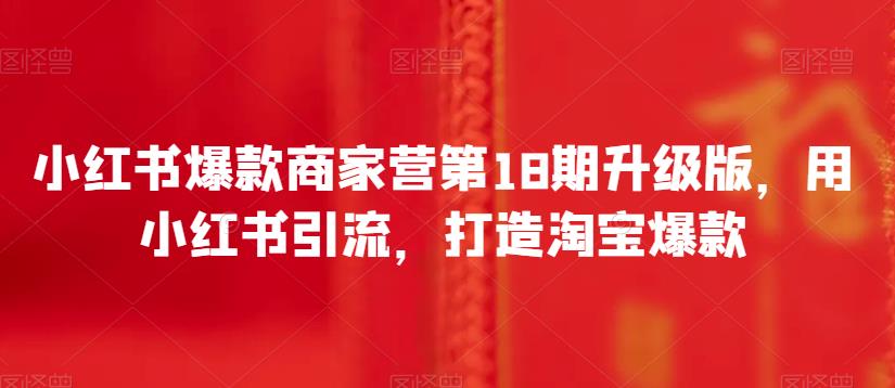 小红书爆款商家营第18期升级版，用小红书引流，打造淘宝爆款-网创先锋