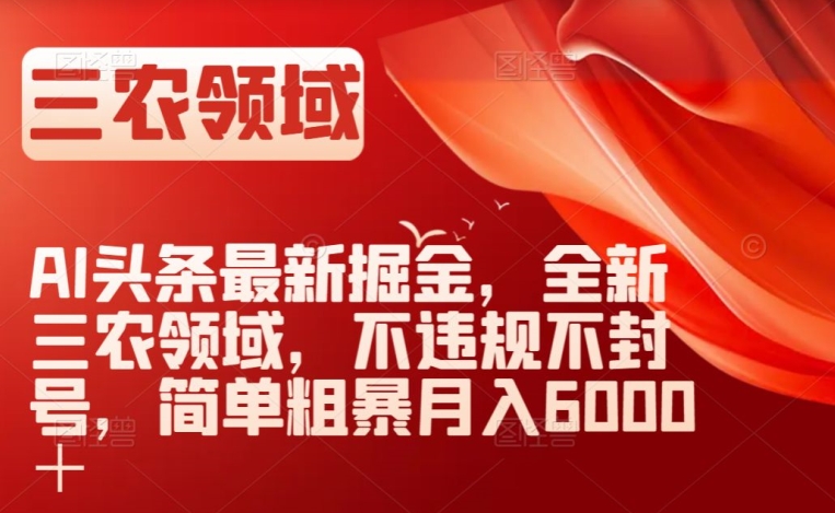 AI头条最新掘金，全新三农领域，不违规不封号，简单粗暴月入6000＋【揭秘】-网创先锋