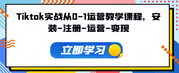 Tiktok实战从0-1运营教学课程，安装-注册-运营-变现-网创先锋