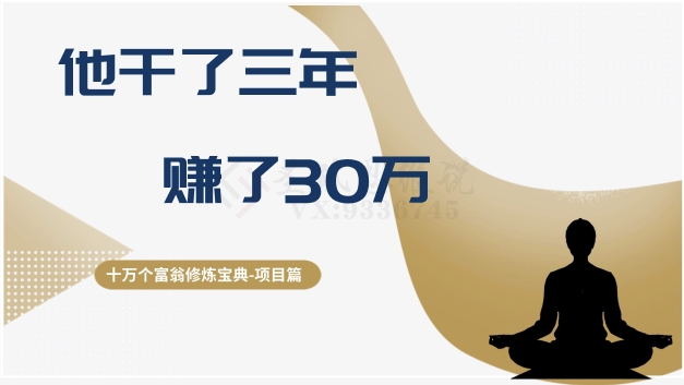 十万个富翁修炼宝典之2.他干了3年，赚了30万-网创先锋