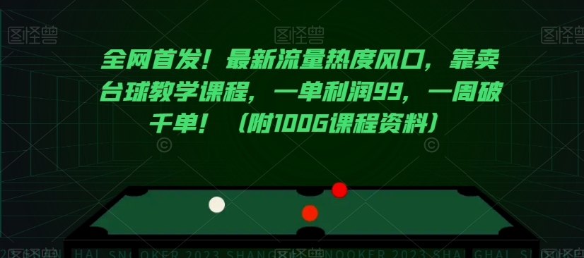 全网首发！最新流量热度风口，靠卖台球教学课程，一单利润99，一周破千单！（附100G课程资料）-网创先锋