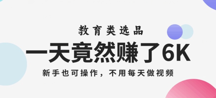 一天竟然赚了6000多，教育类选品，新手也可操作，更不用每天做短视频【揭秘】-网创先锋