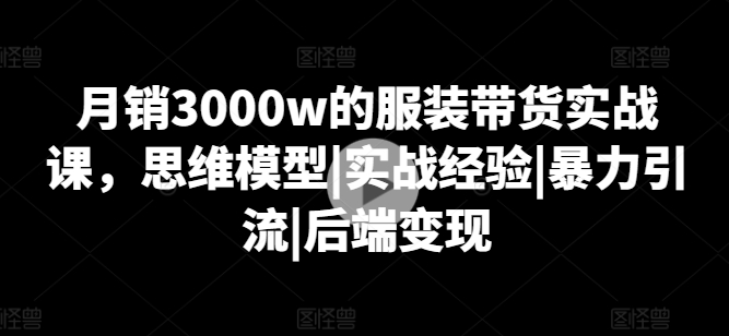 月销3000w的服装带货实战课，思维模型|实战经验|暴力引流|后端变现-网创先锋