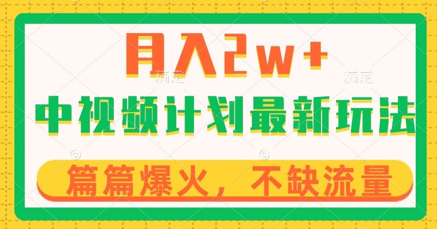 中视频计划全新玩法，月入2w+，收益稳定，几分钟一个作品，小白也可入局【揭秘】-网创先锋