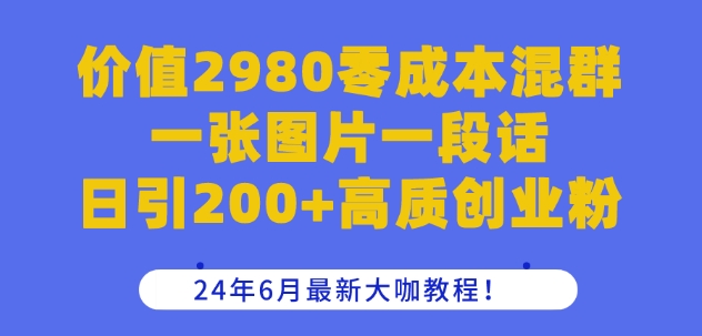 价值2980零成本混群一张图片一段话日引200+高质创业粉，24年6月最新大咖教程【揭秘】-网创先锋