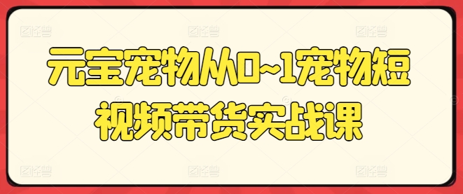 元宝宠物从0~1宠物短视频带货实战课-网创先锋