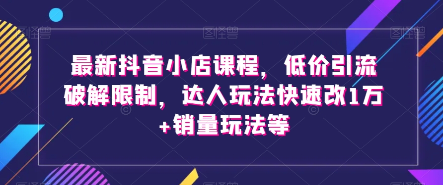 最新抖音小店课程，低价引流破解限制，达人玩法快速改1万+销量玩法等-网创先锋