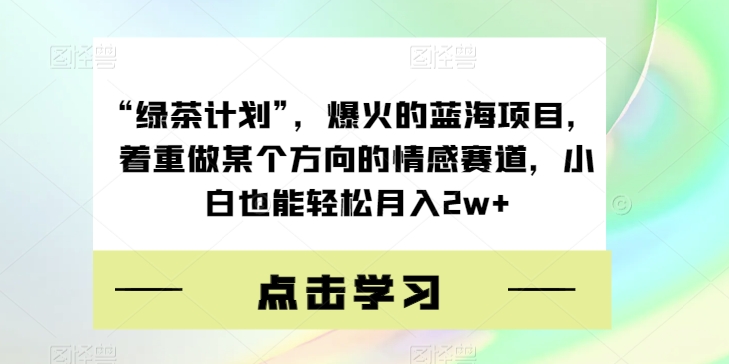 “绿茶计划”，爆火的蓝海项目，着重做某个方向的情感赛道，小白也能轻松月入2w+【揭秘】-网创先锋