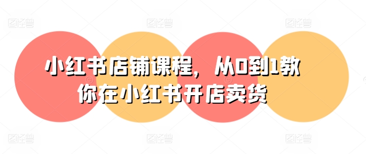 小红书店铺课程，从0到1教你在小红书开店卖货-网创先锋
