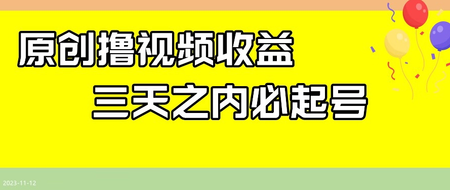 最新撸视频收益，三天之内必起号，一天保底100+【揭秘】-网创先锋