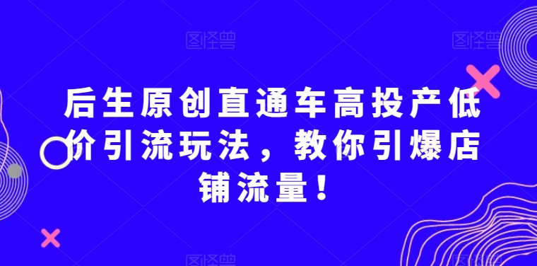 后生原创直通车高投产低价引流玩法，教你引爆店铺流量！-网创先锋