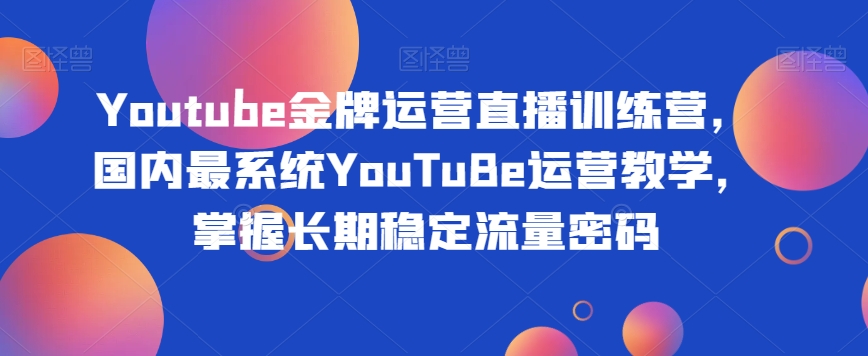 Youtube金牌运营直播训练营，国内最系统YouTuBe运营教学，掌握长期稳定流量密码-网创先锋
