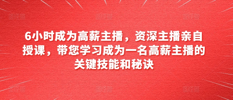 6小时成为高薪主播，资深主播亲自授课，带您学习成为一名高薪主播的关键技能和秘诀-网创先锋