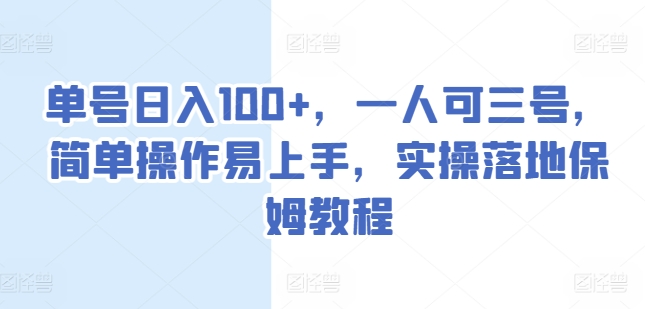 单号日入100+，一人可三号，简单操作易上手，实操落地保姆教程【揭秘】-网创先锋