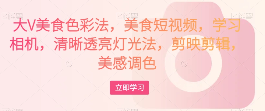 大V美食色彩法，美食短视频，学习相机，清晰透亮灯光法，剪映剪辑，美感调色-网创先锋